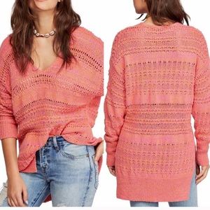 FREE PEOPLE Coral Hot Tropic V-Neck Sweater Top